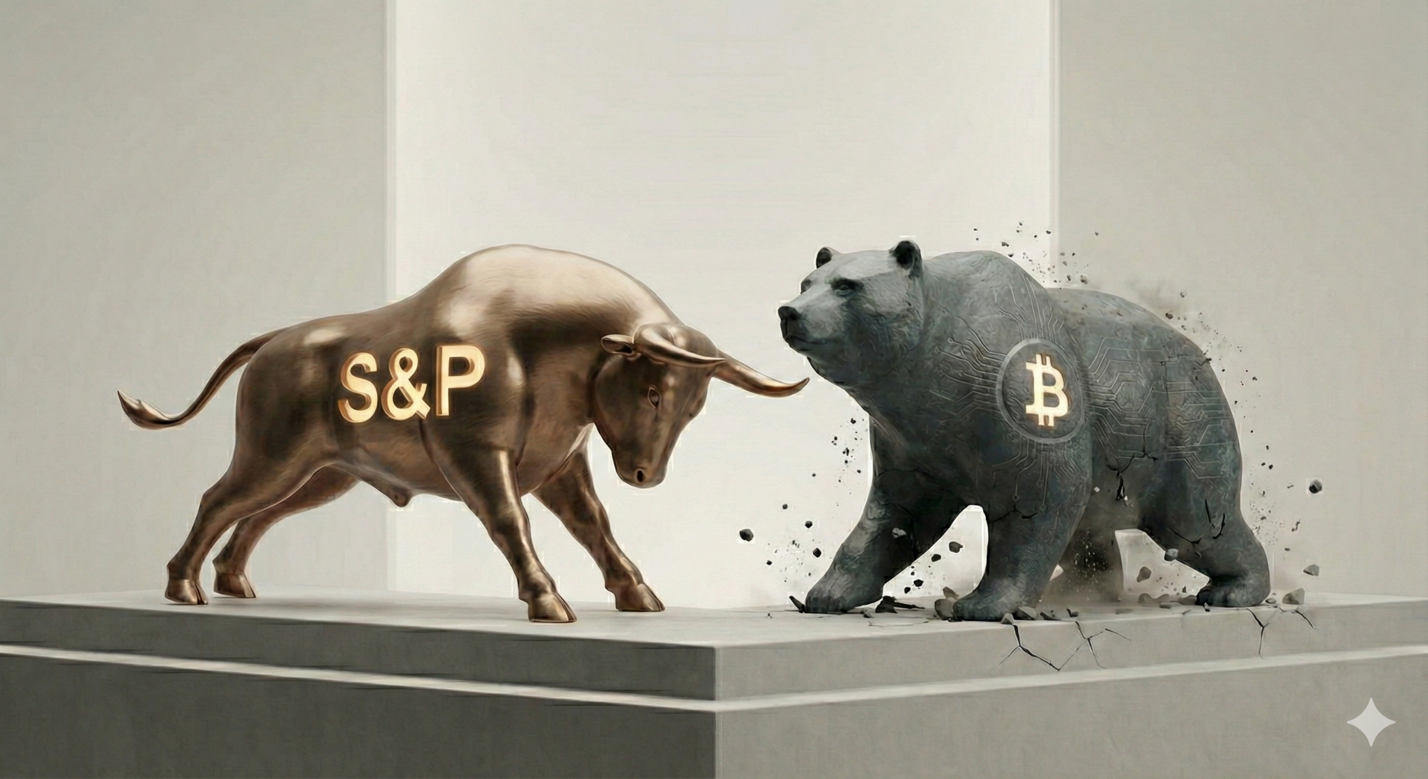 주식 시장의 자금이 코인으로 이동하며 비트코인 매수 타이밍이 도래했음을 알리는 일러스트