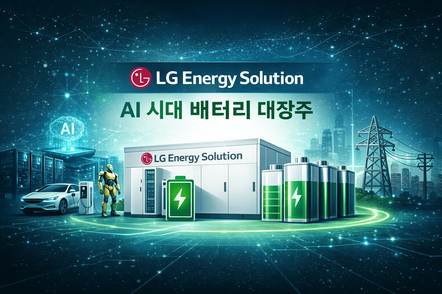 LG에너지솔루션 전기차·ESS·AI 데이터센터 배터리 산업을 상징하는 이미지